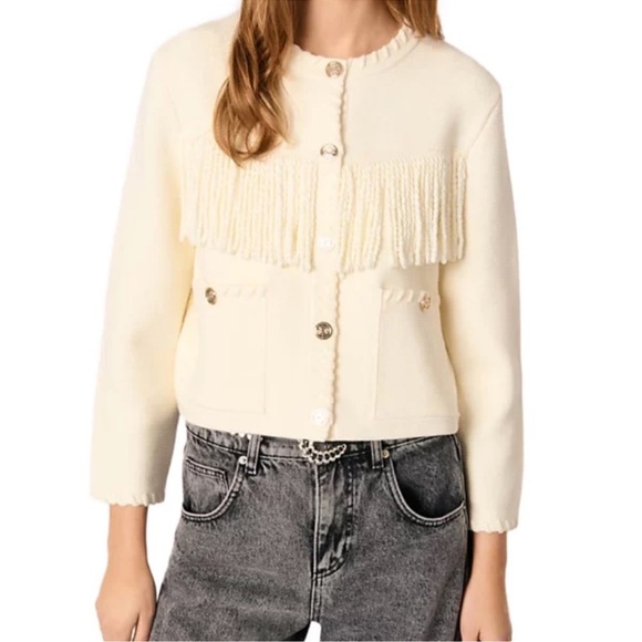 Maje Sweaters - Maje Moussailla Fringe Cardigan Size 3